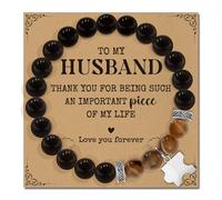 ZOKCC Fathers Day Dad Gifts from Daughter Son - Natural Stone Bracelet Birthday Christmas Gifts for Men Dad Husband Son Boyfriend - 8mm Tiger Eye Agate Bead Bracelets, L, Stone, Agate