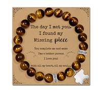 ZOKCC Fathers Day Dad Gifts from Daughter Son - Natural Stone Bracelet Birthday Christmas Gifts for Men Dad Husband Son Boyfriend - 8mm Tiger Eye Agate Bead Bracelets, L, Stone, Agate
