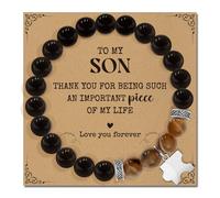 ZOKCC Fathers Day Dad Gifts from Daughter Son - Natural Stone Bracelet Birthday Christmas Gifts for Men Dad Husband Son Boyfriend - 8mm Tiger Eye Agate Bead Bracelets, L, Stone, Agate
