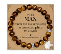 ZOKCC Fathers Day Dad Gifts from Daughter Son - Natural Stone Bracelet Birthday Christmas Gifts for Men Dad Husband Son Boyfriend - 8mm Tiger Eye Agate Bead Bracelets, L, Stone, Agate