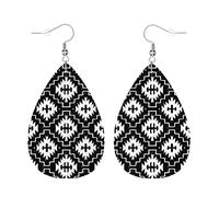 Zokola Aztec Pairs PU Leather Earrings, Ethnic American Geometric Black White Tribal Motifs Earbob Earrings Teardrop Dangle Earrings For Women Girls Bridal Wedding, Faux Leather, No Gemstone