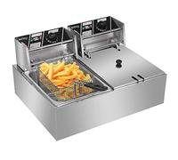 ZOKOP EH82 2500W 220-240V 12.7QT/12L Stainless Steel Double Cylinder Electric Fryer UK Plug
