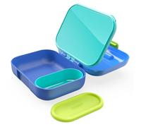 Zoku Neat Bento Jr. Kid's Lunch Box, Compact Two-Compartment Design, Leak-Proof Kid-Friendly Latch Closure, Removable Container with Lid, BPA Free and Dishwasher Safe, Blue