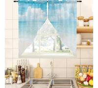 zokyer Beach Kitchen Curtains Ocean Coastal Tropical Hawaiian Blue Sea Sky Cloud Nautical Small Short 28" W x 36" L Window Treatment Tiers for Bedroom Living Room Bathroom 2 Panels Rod Pocket Drapes