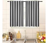 zokyer Black and White Striped Kitchen Curtains, 36 Inch Length Small Short Tier Curtains for Windows, Modern Cafe Rod Pocket Window Treatment Tiers 2 Panels for Bathroom RV Camper