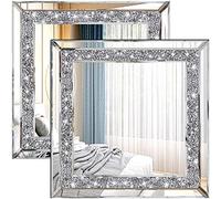 ZOLAPI 2PCS Crystal Rhinestone Diamond Wall Mirror.Brilliant Hand-Spliced Glass Mirror.Accent Decorative Mirror for Hallway/Bathroom/Bedroom（12”x12”）