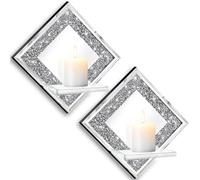 ZOLAPI Crystal Crush Diamond Candle Holders Set of 2 Diamond Silver Mirrored Candlesticks Wall Decorations for Living Room Dining Room Bedroom