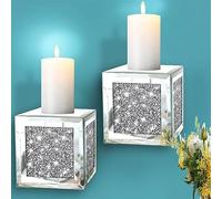 ZOLAPI Set of 2 Crystal Crush Diamond Candle Sconces, Gorgeous Silver Mirrored Wall Sconce, Candle Holder Glass Wall Decorations for Home Décor, Living Room, Dining Room. Floating Shelves