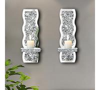 ZOLAPI Set of 2 Crystal Crush Diamond Candle Sconces, Gorgeous Silver Mirrored Wall Sconce, Wave Pattern Irregular Candle Holder Glass Wall Decorations for Home Décor, Living Room, Dining Room.
