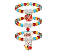 ZOLEAROPY Back to School Charm Bracelets Colorful Pastel Beaded Stackable Cute Girly Friendship Bracelet First Day of School Apple Pencil Book Stretchy Bracelets Teacher Appreciation Gift for Teacher