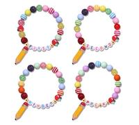 ZOLEAROPY Back to School Pencil Bracelets -4 Pcs Colorful Candy Beaded Pencil Charm Grade Bracelet Set Cute Y2K Friendship Bracelets First Day of School Student Gifts from Teacher, stretchy, beads, no