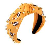 ZOLEAROPY Football Headband Pearl Rhinestone Jeweled Knotted Headband Fun Sports Football Embellished Wide Top Knot Hairband Headpiece Game Day Sports Hair Accessories Gift for Football Mom Fans
