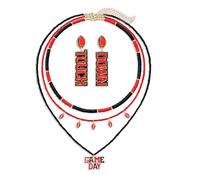 ZOLEAROPY Game Day Choker Necklace Touch Down Football Dangle Earrings Surfer Heishi Clay Bead Choker Game Day Sports Football Charms Chokers Summer Beach Layered Choker Necklace, beads, alloy