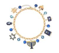 ZOLEAROPY Hanukkah Bracelet Jewish Festival of Lights Star of David Menorah Dreidel Charms Bracelet Chanukkah Bat Mitzvah Jewelry Gift for Women Men, M, Metal, No Gemstone