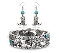 ZOLEAROPY Western Cowboy Turquoise Stretchy Bracelet- Boho Vintage Turquoise Cowgirl Hat Boot Chunky Bangle Bracelet for Women Country Redoe Queen Jewelr Accessory Gift, adjustable, Metal, No Gemstone
