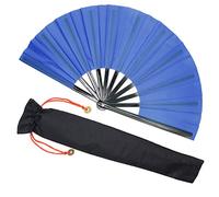 Zolee Large Rave Clack Fan for Line Dancing - Boots on The Ground Folding Hand Fan - Foldable Chinese Tai Chi Kung Fu Fan - for EDM, Music Festival, Hot Flashes, Event, Party, Dance (Blue)