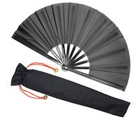 Zolee Large Rave Clack Fan for Line Dancing - Boots on The Ground Folding Hand Fan - Foldable Chinese Tai Chi Kung Fu Fan - for EDM, Music Festival, Hot Flashes, Event, Party, Dance (Black)