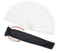 Zolee Large Rave Clack Fan for Line Dancing - Boots on The Ground Folding Hand Fan - Foldable Chinese Tai Chi Kung Fu Fan - for EDM, Music Festival, Hot Flashes, Event, Party, Dance (White)