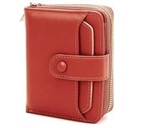 ZOLGINAH Women's Small RFID Protection PU Leather Wallet with 9 Card Slots, Outer Compartment, U-shaped Zip, Coin Compartment and ID Window (Red)