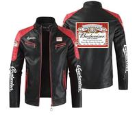 Zolito Motorbike Jacket Bud-weiser, Biker Racer Vintage, PU Jacket for, Zip-Up(Black2,4XL)