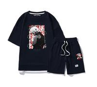 Zolito Tok-yo Gho-ul Men's Pyjamas Set, T Shirt Shorts Loungewear Sets, Pj's Set for Sleepwear Nightwear, Comfortable(Black 1,L)