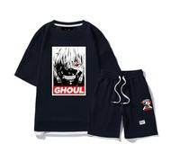 Zolito Tok-yo Gho-ul Men's Pyjamas Set, T Shirt Shorts Loungewear Sets, Pj's Set for Sleepwear Nightwear, Comfortable(Black 8,XXL)