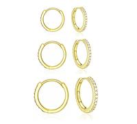 Zolkamery Silver Hoop Earrings Set for Women, 3 Pairs 925 Sterling Silver Hoop Earrings Set with Cubic Zirconia, Small Sleeper Cartilage Hoop Huggie Earrings, Gold Hoop Earrings Set in 8 10 12mm