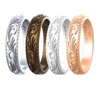 Zollen Silicone Wedding Rings for Women 4 Packs -Metallic Stackable Silicone Rubber Wedding Bands - Innovative Vine Collection, Size 6