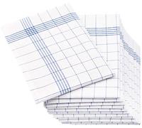 ZOLLNER pack of 12 tea towels, half-linen, blue-white chequered, 50x70 cm