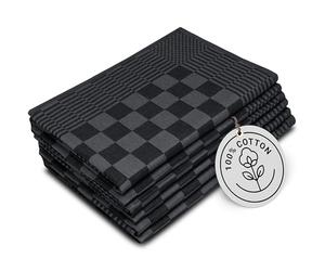 ZOLLNER Set of 6 cotton dish towels, 65x65 cm - extremely absorbent and durable kitchen towels - washable up to 60°C - black checkered pattern - restaurant quality - Oeko Tex® certified