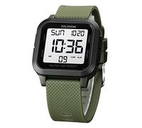 zolohoni Square Men's Digital Watch Big Numbers Dial Large Face Waterproof LED Watches with Alarm Date Stopwatch, White & Green Strap