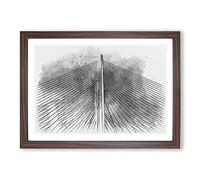 Zolotoy Most Bridge in Russia Sketch Framed Print | A2 Walnut Framed Wall Art | Ready to Hang | Modern Cityscape Picture | Living Room Bedroom Lounge Office