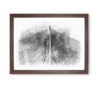 Zolotoy Most Bridge In Russia Sketch Modern Art Framed Print | A2 Walnut Framed Wall Art | Ready to Hang | Modern Cityscape Picture | Living Room Bedroom Lounge Office