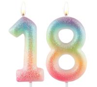 Zolunu Glitter Colorful 18th Birthday Candle, Birthday Number 18 Candle Cake Toppers for Girl Women, Glitter Colorful Themed Party Decorations Supplies Birthday Gifts