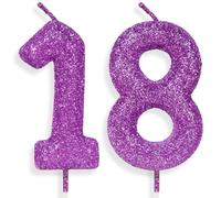 Zolunu Purple Pink Birthday Candle Number 18, Glitter Birthday Candle Cake Toppers for Girls Women Purple Pink Themed Party Decorations Supplies Birthday Gifts