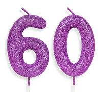 Zolunu Purple Pink Birthday Candle Number 60, Glitter Birthday Candle Cake Toppers for Girls Women Purple Pink Themed Party Decorations Supplies Birthday Gifts