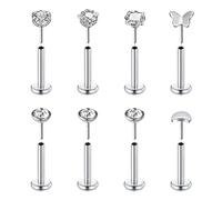 Zolure 20g Nose Stud Stainless Steel Nose Rings Threadless Push In Cubic Zirconia Forward Helix Cartilage Tragus Earring Studs Labret Lip Monroe Stud 8Mm
