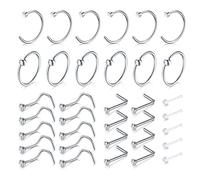 Zolure Nose Studs - 20G Nose Rings Nose Hoop Rings Nose Screws L shaped Septum Cartilage Ring Tragus Hoop White Gold Silver Piercing Jewelry