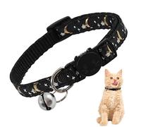 Zolventiq Cat Collars with Bells, Quick Release Kitten Collar, Adjustable & Durable for Pet Safety - Sleek Black Design - Night Theme with Moon & Stars
