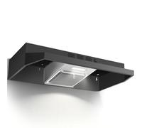 Zomagas 24 inch Range Hood Under Cabinet, Black Kitchen Hood 280CFM, Ducted/Ductless Vent Hood with Rocker Button Control, Stove Hood with 2 Speeds Fan, Bright LED Light