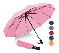 ZOMAKE Compact Umbrella, Auto Open & Close Travel Folding Umbrella, Windproof Fast Drying Umbrella with 10 Ribs, Slip-Proof Handle Design for Easy Carry(Pink/New)