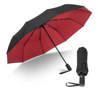 ZOMAKE Compact Umbrella Windproof Strong,Travel Small Umbrella Foldable Portable Brolly Automatic Folding for Women Men True Double Canopy 46IN (Black/Red)