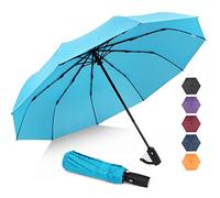 ZOMAKE Compact Umbrella Windproof Strong,Travel Small Umbrella Portable Foldable Brolly Automatic Folding for Women Men,46IN (Light Blue)
