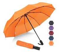 ZOMAKE Compact Umbrella Windproof Strong,Travel Small Umbrella Portable Foldable Brolly Automatic Folding for Women Men,46IN (Orange)