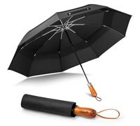 ZOMAKE Golf Umbrella Windproof and Rainproof 53in, Compact Large Umbrella, Big Folding Golfing Brolly Windproof Strong Double Canopy Unbreakable with Wooden Handle for Men Women (Black)