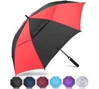 ZOMAKE Large Golf Umbrella Windproof Strong 54 Inch - Big Golfing Umbrellas Double Canopy Vented For Men - Extra Large Oversize Umberella's With Strap(Black/Red)