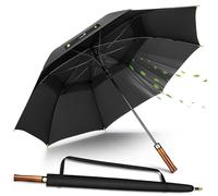 ZOMAKE Golf Umbrella Windproof and Rainproof 62in, Large Umbrella Windproof Strong, Big Golfing Brolly Unbreakable Double Canopy for Men Women (Black/Wooden Handle/Golden Accs)