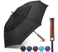 ZOMAKE Golf Umbrella Windproof and Rainproof 62in, Large Umbrella Windproof Strong, Big Golfing Brolly Unbreakable Double Canopy for Men Women (Black/Wooden Handle)