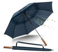 ZOMAKE Golf Umbrella Windproof and Rainproof 62in, Large Umbrella Windproof Strong, Big Golfing Brolly Unbreakable Double Canopy for Men Women (Navy Blue/Wooden Handle/Golden Accs)