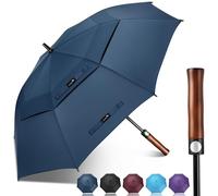 ZOMAKE Golf Umbrella Windproof and Rainproof 68in, Large Umbrella Windproof Strong, Big Golfing Brolly Unbreakable Double Canopy for Men Women (Navy Blue/Wooden Handle)